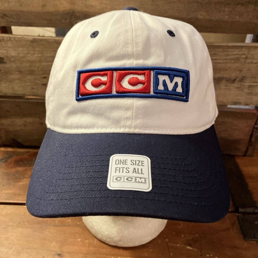 CCM Hockey Cap Strapback Relaxed Fit Dad Cap OSFM White Embroidered Logo NWT